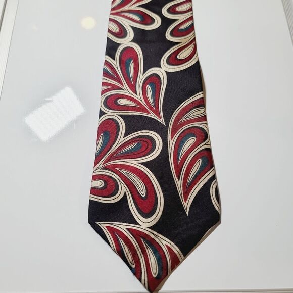 Vintage Black Geometric Artsy Scroll Print Raymond Levine Silk Neck Tie - Picture 1 of 9